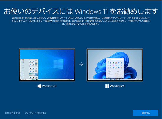 Windows11の全画面案内が表示